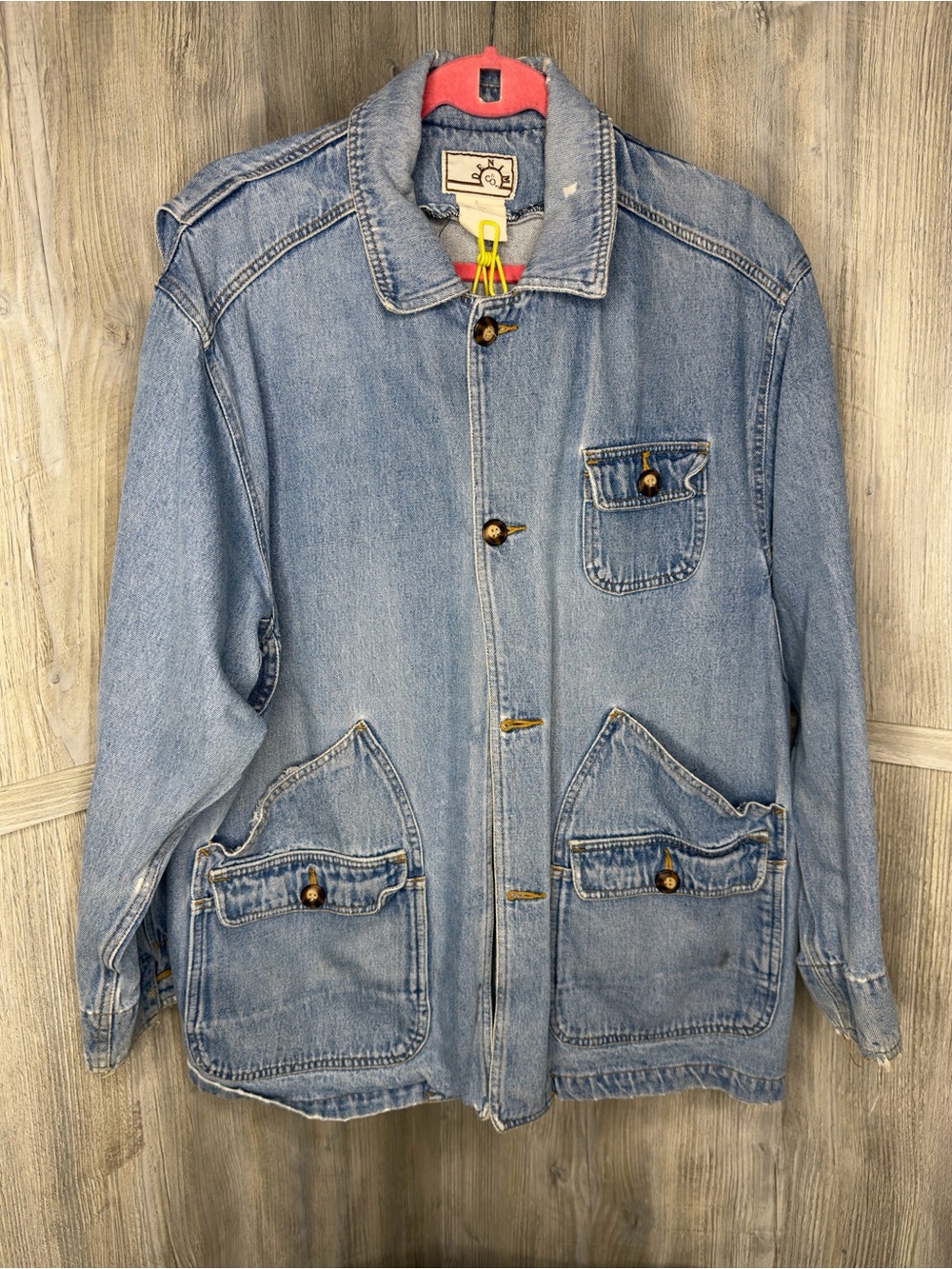 Vintage Distressed Denim Chore Coat Oversized